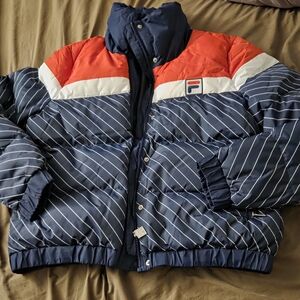 Fila Navy and Red Striped Puffer Jacket